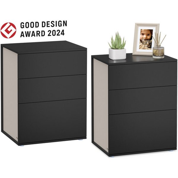 VASAGLE Nachttisch Nachtschrank, Toolless-Technologie, superschnelle werkzeuglose Montage (2-St), Schlafzimmer, Wohnzimmer, Beistelltisch 3 Schubladen, 2er Set