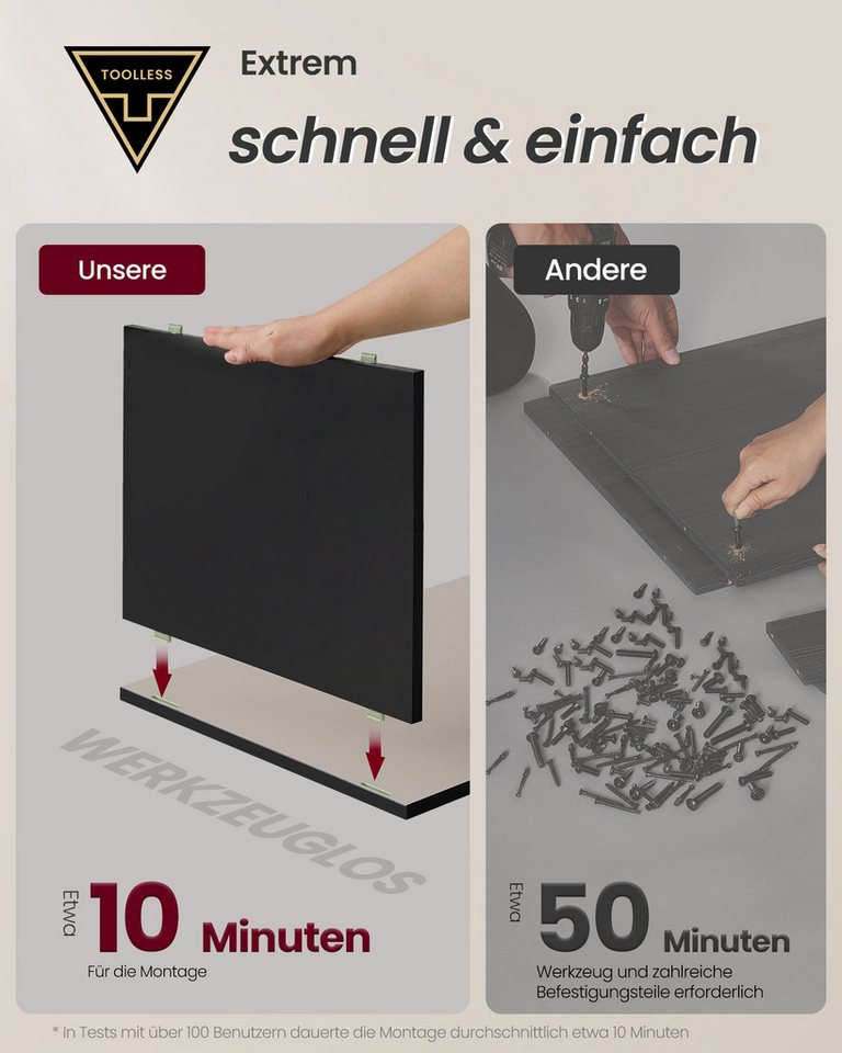 VASAGLE Nachttisch Nachtschrank, Toolless-Technologie, superschnelle werkzeuglose Montage (2-St), Schlafzimmer, Wohnzimmer, Beistelltisch 3 Schubladen, 2er Set – Bild 3 von 5