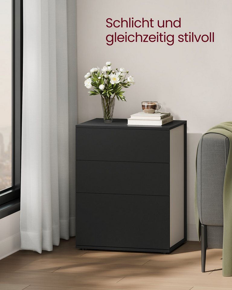 VASAGLE Nachttisch Nachtschrank, Toolless-Technologie, superschnelle werkzeuglose Montage (2-St), Schlafzimmer, Wohnzimmer, Beistelltisch 3 Schubladen, 2er Set – Bild 5 von 5