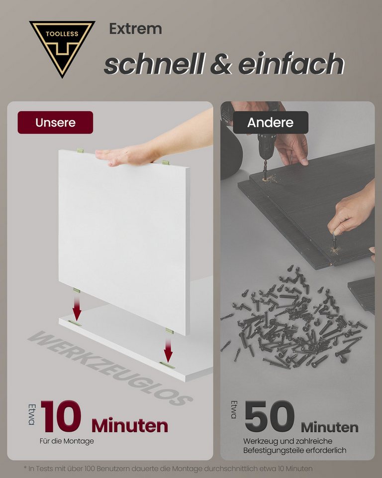 VASAGLE Nachttisch Nachtschrank, Toolless-Technologie, superschnelle werkzeuglose Montage (1-St), Schlafzimmer, Wohnzimmer, Beistelltisch 3 Schubladen – Bild 2 von 5