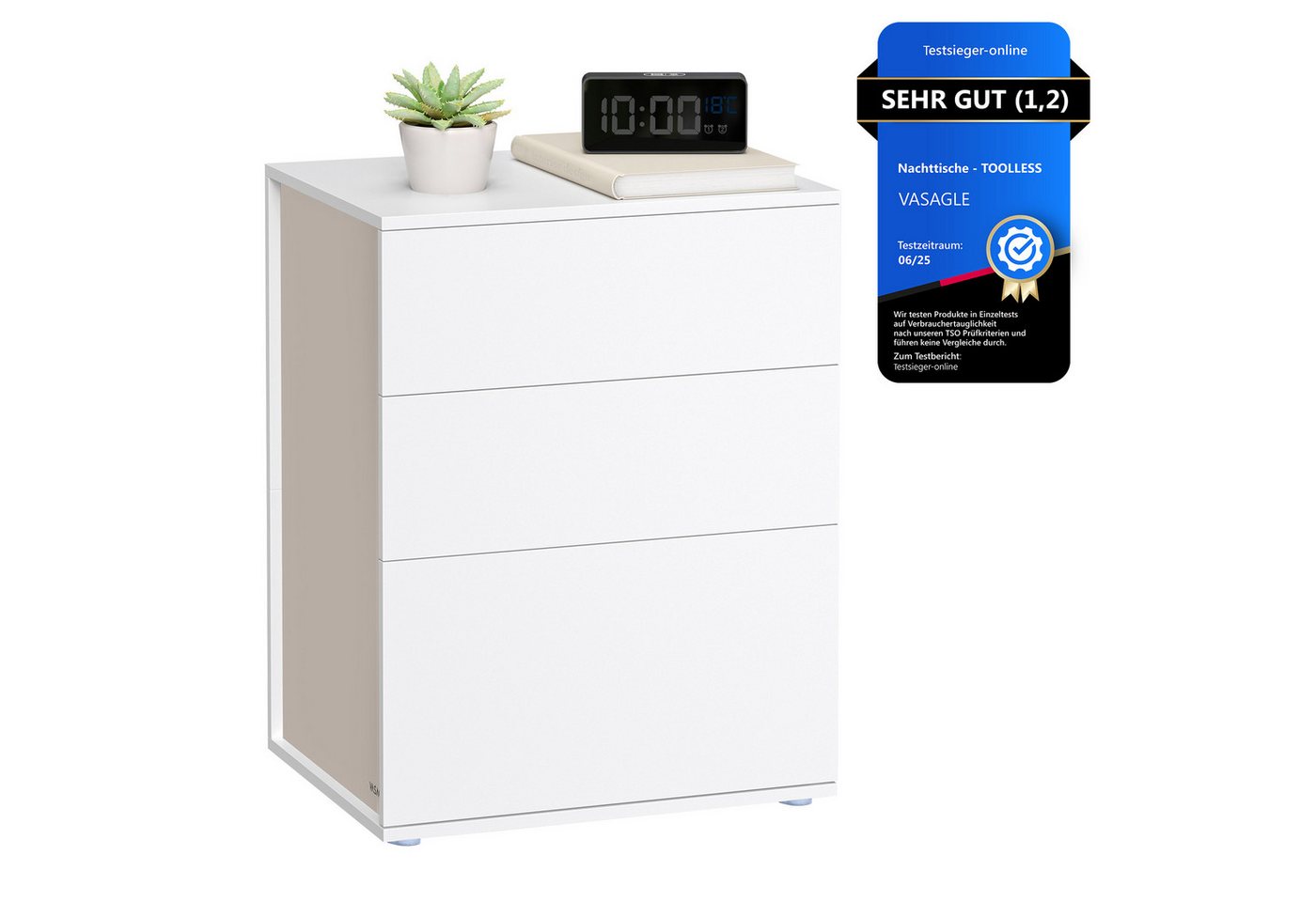 VASAGLE Nachttisch Nachtschrank, Toolless-Technologie, superschnelle werkzeuglose Montage (1-St), Schlafzimmer, Wohnzimmer, Beistelltisch 3 Schubladen – Bild 3 von 5