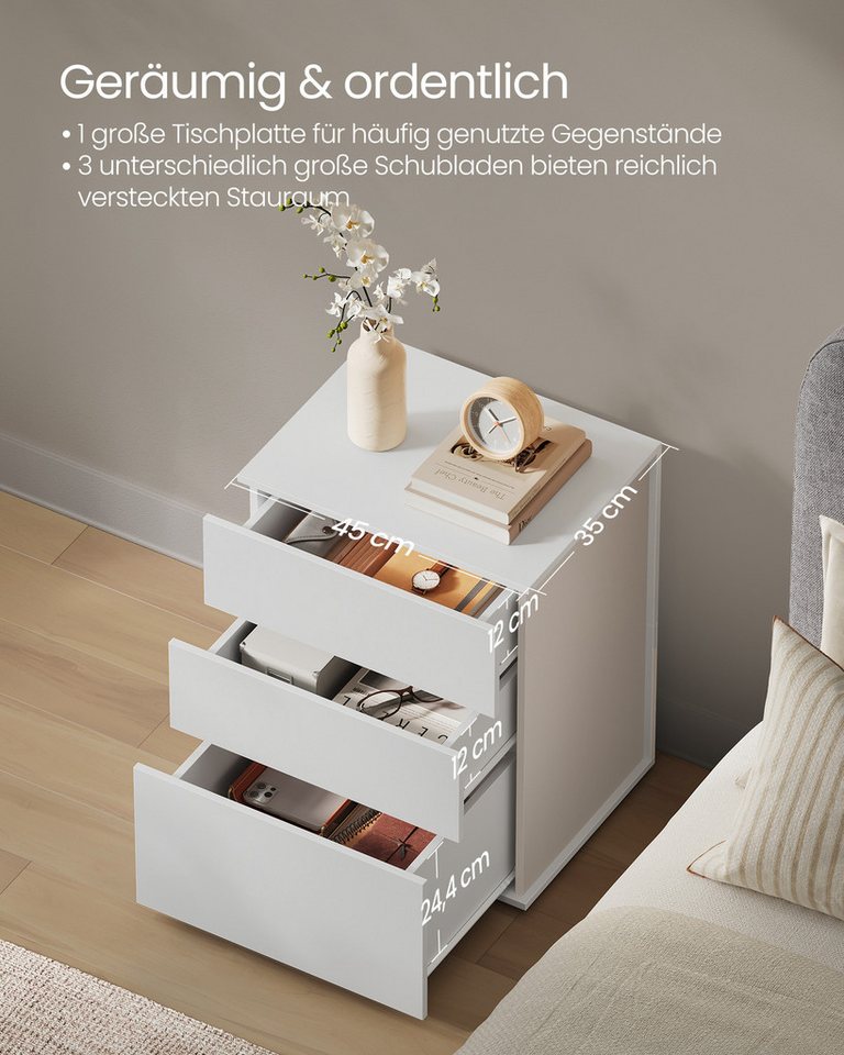 VASAGLE Nachttisch Nachtschrank, Toolless-Technologie, superschnelle werkzeuglose Montage (1-St), Schlafzimmer, Wohnzimmer, Beistelltisch 3 Schubladen – Bild 5 von 5