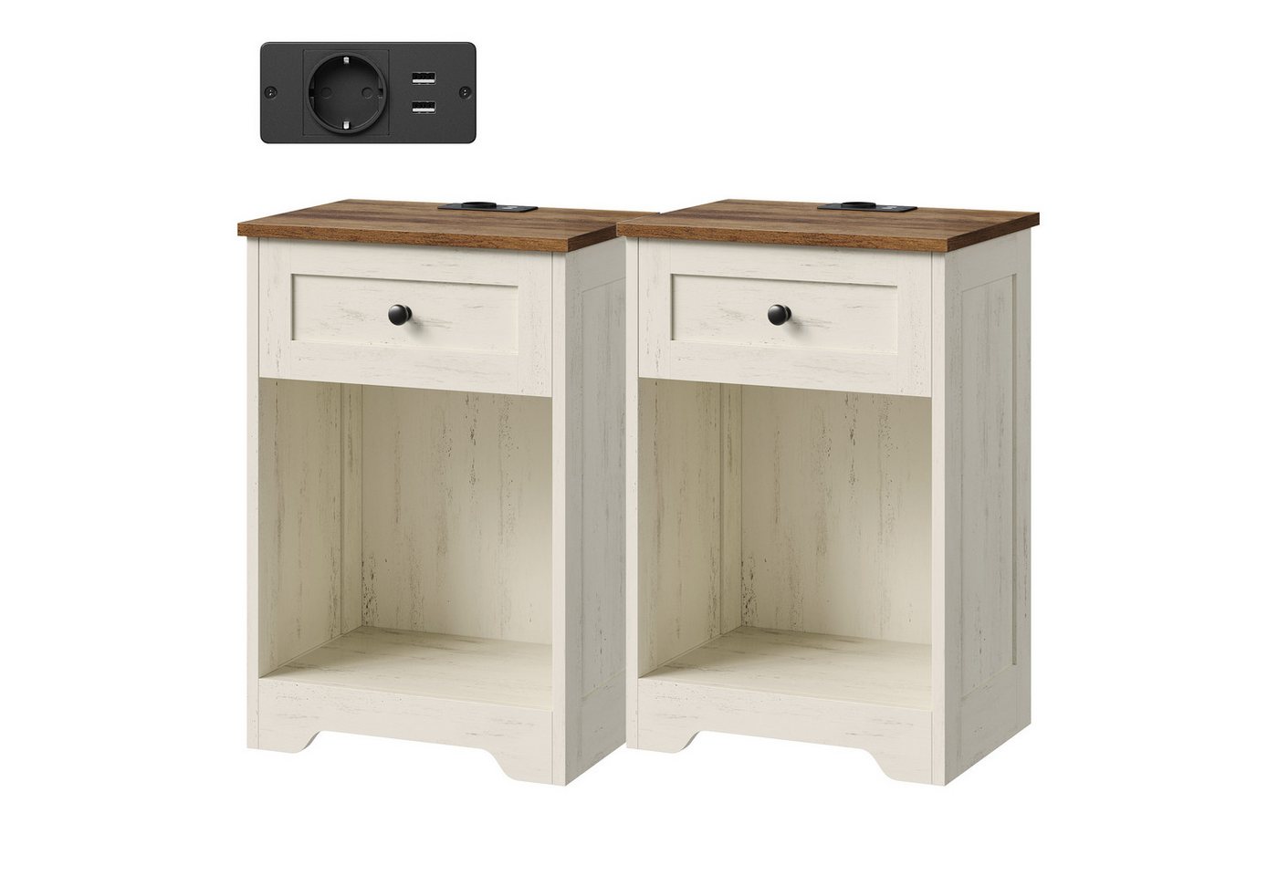 VASAGLE Nachttisch Nachtschrank mit Ladefunktion mit 3 Schubladen, 2er Set mit Steckdose, USB-Anschlüssen und Schublade, 40 x 30 x 59 cm – Bild 2 von 5