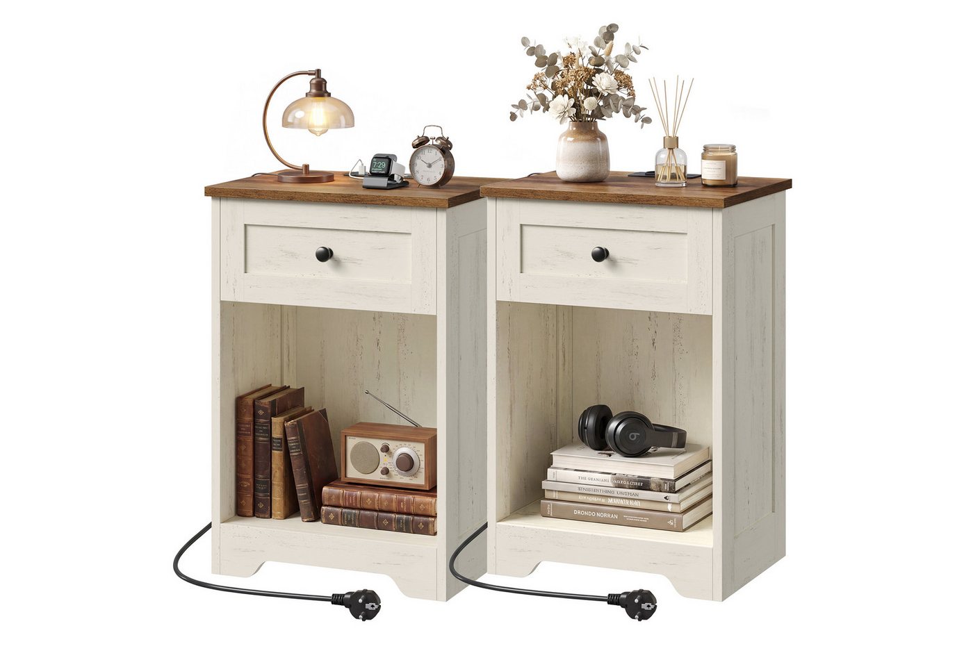 VASAGLE Nachttisch Nachtschrank mit Ladefunktion mit 3 Schubladen, 2er Set mit Steckdose, USB-Anschlüssen und Schublade, 40 x 30 x 59 cm – Bild 3 von 5