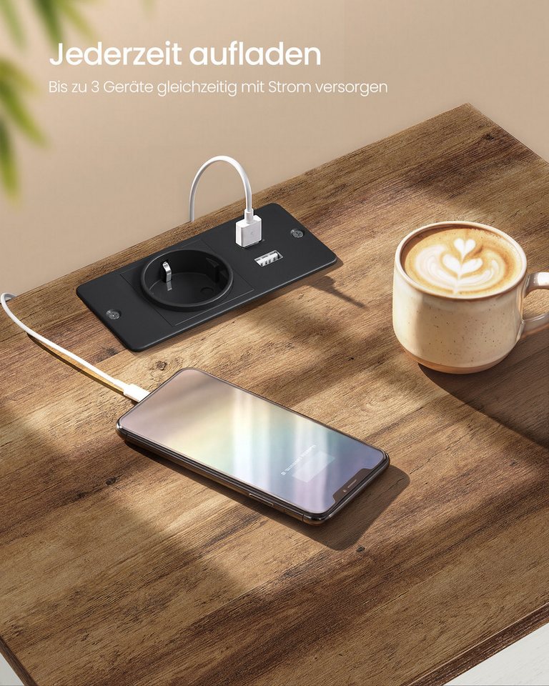 VASAGLE Nachttisch Nachtschrank mit Ladefunktion mit 3 Schubladen, 2er Set mit Steckdose, USB-Anschlüssen und Schublade, 40 x 30 x 59 cm – Bild 4 von 5