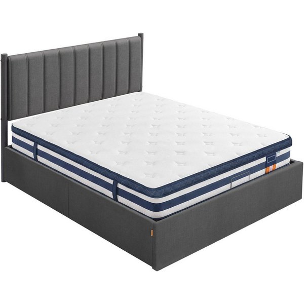 VASAGLE Polsterbett Bettgestell, Bettrahmen, Bett, modern, einfache Montage, Kopfteil, Polsterbett und Matratze Set, mit Stauraum 160x200 cm