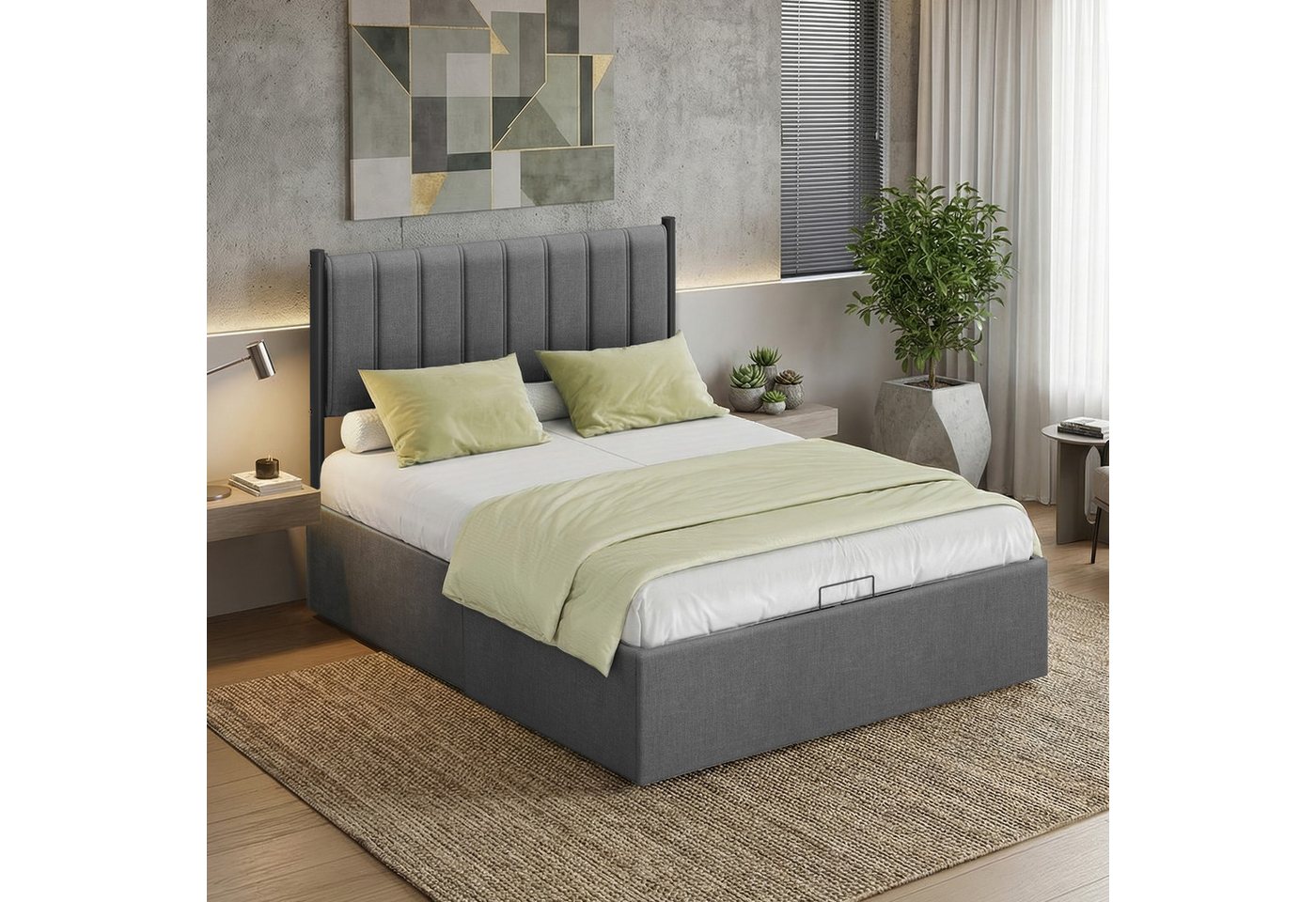 VASAGLE Polsterbett Bettgestell, Bettrahmen, Bett, modern, einfache Montage, Kopfteil, Polsterbett und Matratze Set, mit Stauraum 160x200 cm – Bild 2 von 5