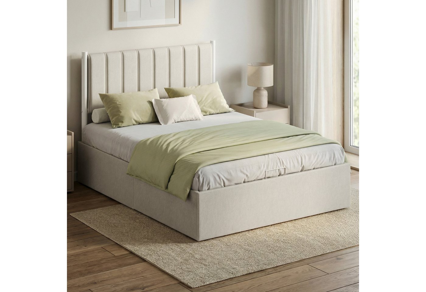 VASAGLE Polsterbett Bettgestell, Bettrahmen, Bett, modern, einfache Montage, Kopfteil, Polsterbett und Matratze Set, mit Stauraum 160x200 cm – Bild 2 von 5