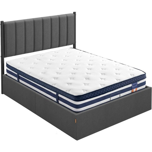 VASAGLE Polsterbett Bettgestell, Bettrahmen, Bett, modern, einfache Montage, Kopfteil, Polsterbett und Matratze Set, mit Stauraum 140x200 cm