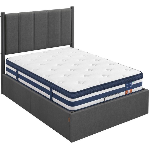 VASAGLE Polsterbett Bettgestell, Bettrahmen, Bett, modern, einfache Montage, Kopfteil, Polsterbett und Matratze Set, mit Stauraum 90x200 cm