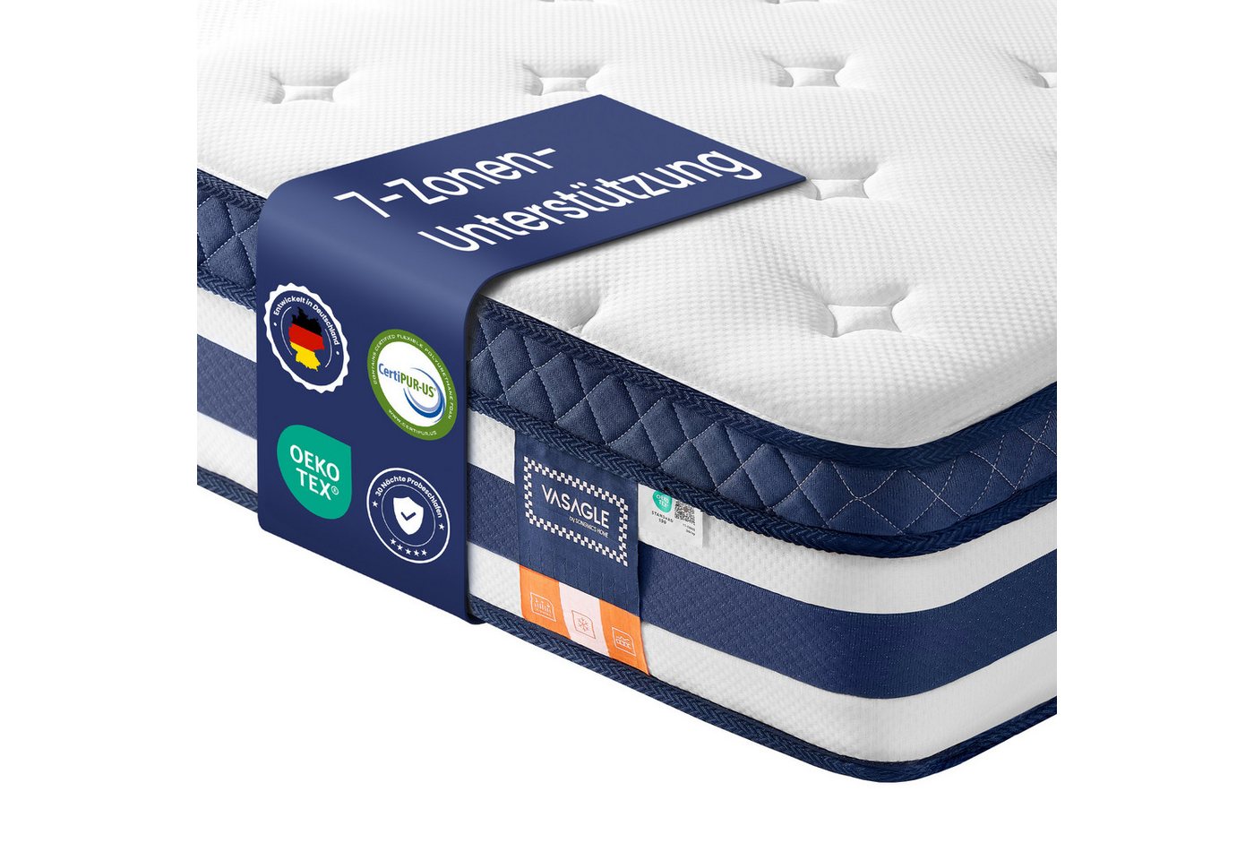 VASAGLE Polsterbett Bettgestell, Bettrahmen, Bett, modern, einfache Montage, Kopfteil, Polsterbett und Matratze Set, mit Stauraum 90x200 cm – Bild 5 von 5