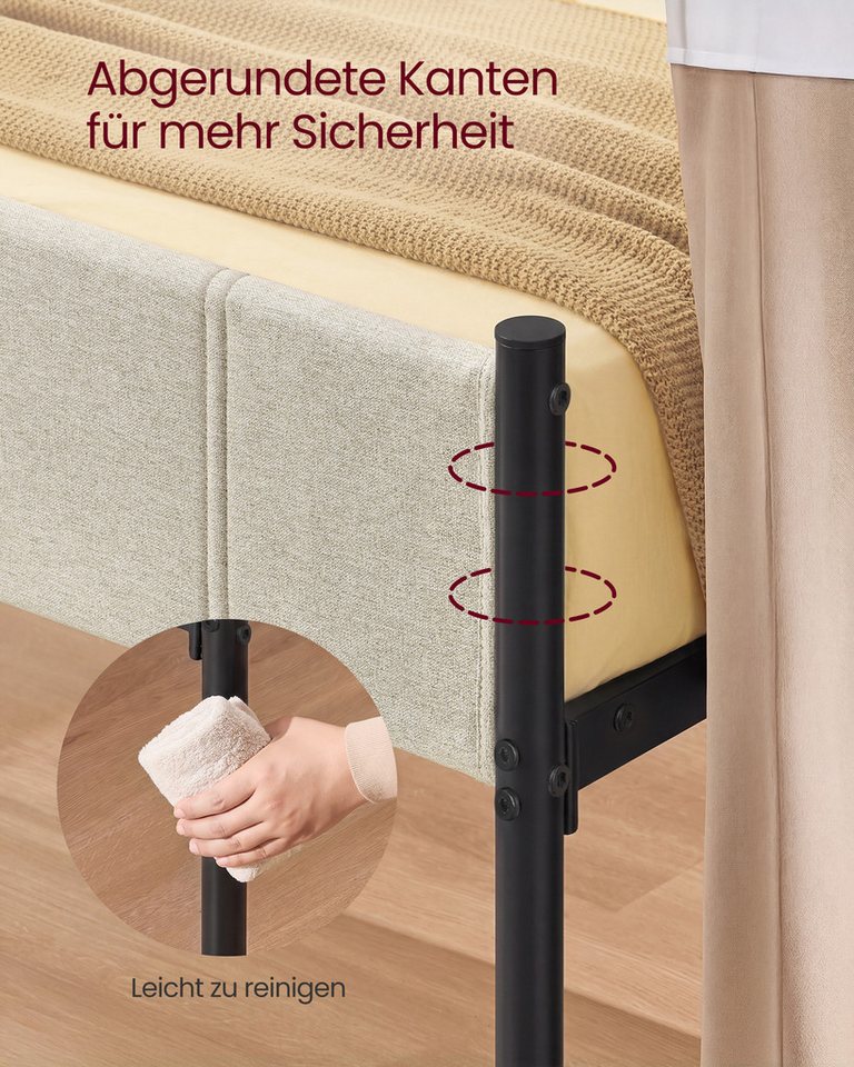 VASAGLE Polsterbett Einzelbettgestell Bettrahmen, 90 x 200 cm, einfache Montage, mit gepolstertem Kopfteil, Bettgestell – Bild 3 von 5