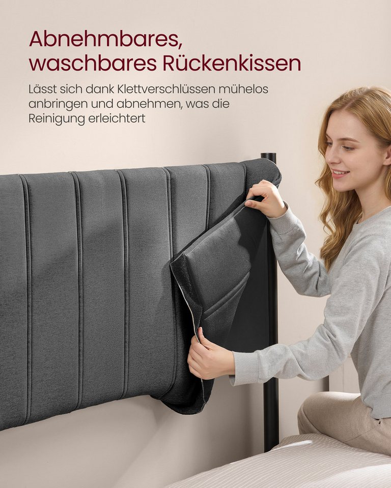 VASAGLE Polsterbett Einzelbettgestell Bettrahmen, 140 x 200 cm, einfache Montage, mit gepolstertem Kopfteil, Bettgestell – Bild 3 von 5