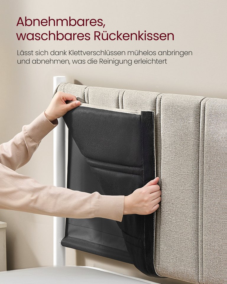 VASAGLE Polsterbett Einzelbettgestell Bettrahmen, 90 x 200 cm, einfache Montage, mit gepolstertem Kopfteil, Bettgestell – Bild 3 von 5