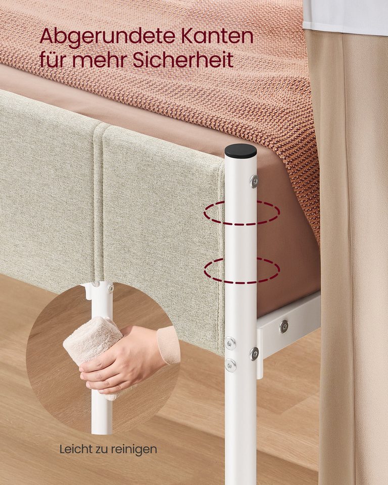 VASAGLE Polsterbett Einzelbettgestell Bettrahmen, 90 x 200 cm, einfache Montage, mit gepolstertem Kopfteil, Bettgestell – Bild 4 von 5