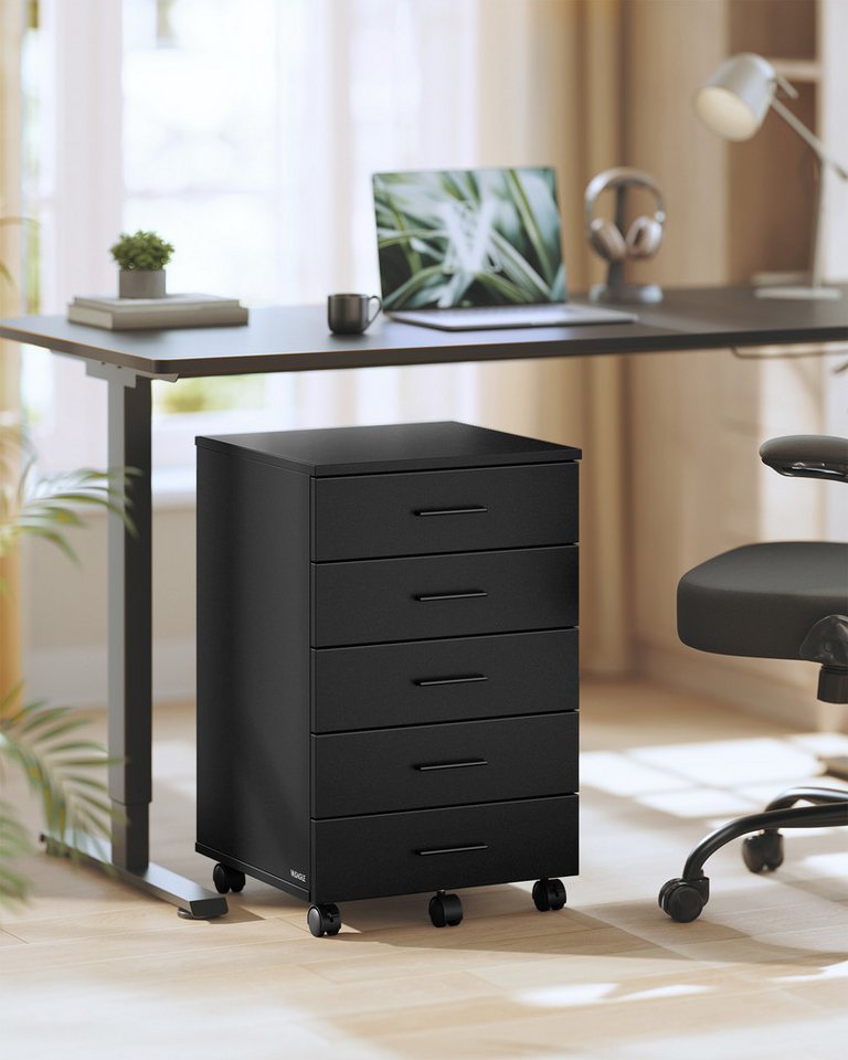 VASAGLE Rollcontainer mobiler Aktenschrank, Schubladenschrank, für Büro, Homeoffice, mit schraubenlosen Gleitschienen, Druckerständer – Bild 2 von 5