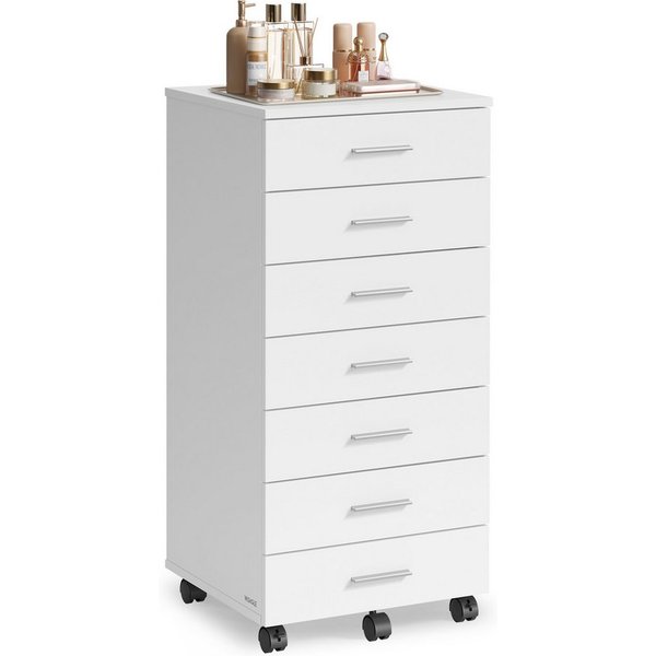 VASAGLE Rollcontainer mobiler Aktenschrank, Schubladenschrank, für Büro, Homeoffice, mit schraubenlosen Gleitschienen, Druckerständer