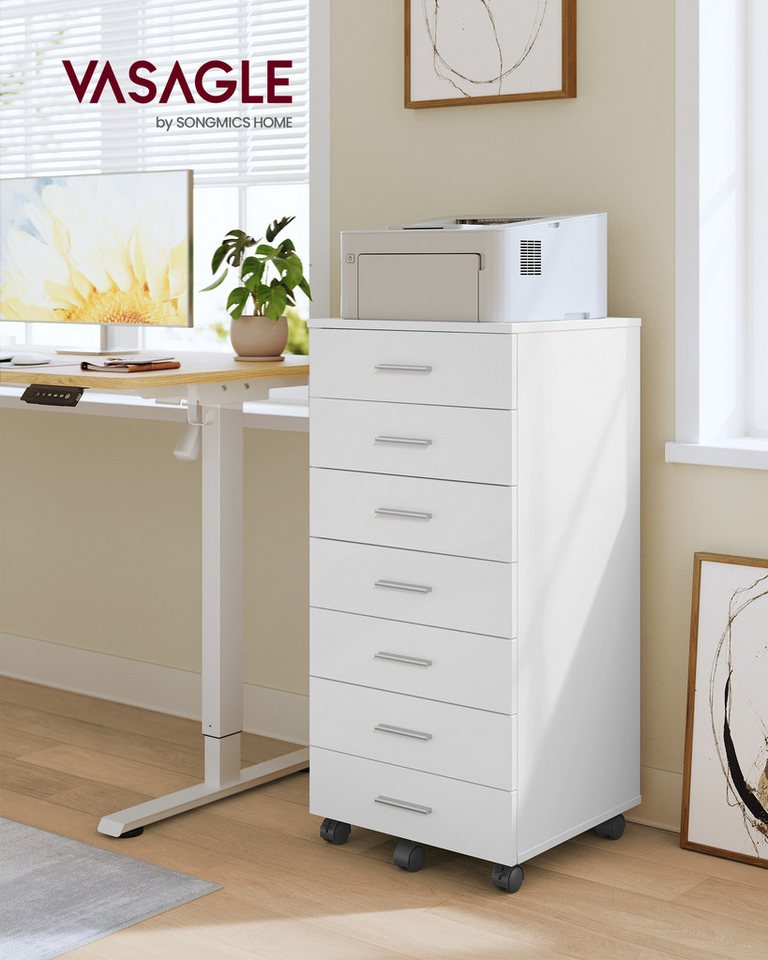 VASAGLE Rollcontainer mobiler Aktenschrank, Schubladenschrank, für Büro, Homeoffice, mit schraubenlosen Gleitschienen, Druckerständer – Bild 2 von 5