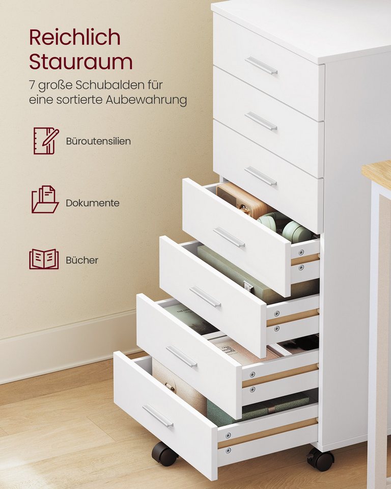VASAGLE Rollcontainer mobiler Aktenschrank, Schubladenschrank, für Büro, Homeoffice, mit schraubenlosen Gleitschienen, Druckerständer – Bild 3 von 5