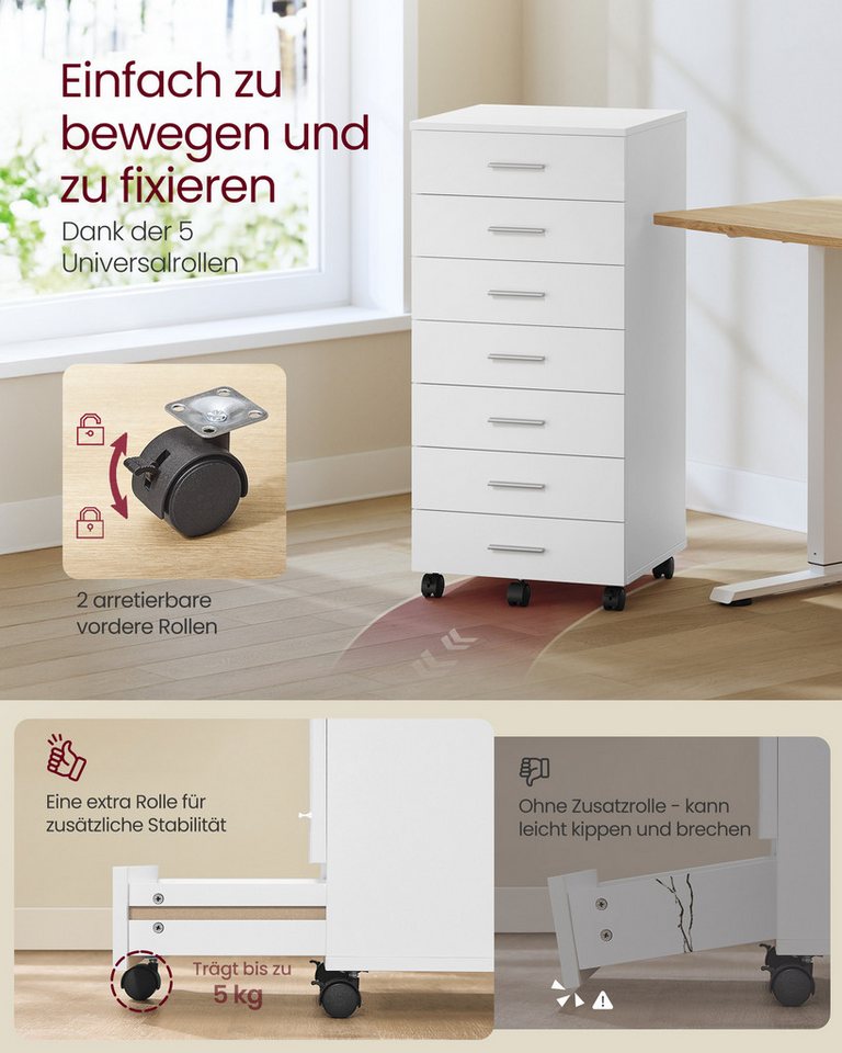 VASAGLE Rollcontainer mobiler Aktenschrank, Schubladenschrank, für Büro, Homeoffice, mit schraubenlosen Gleitschienen, Druckerständer – Bild 5 von 5