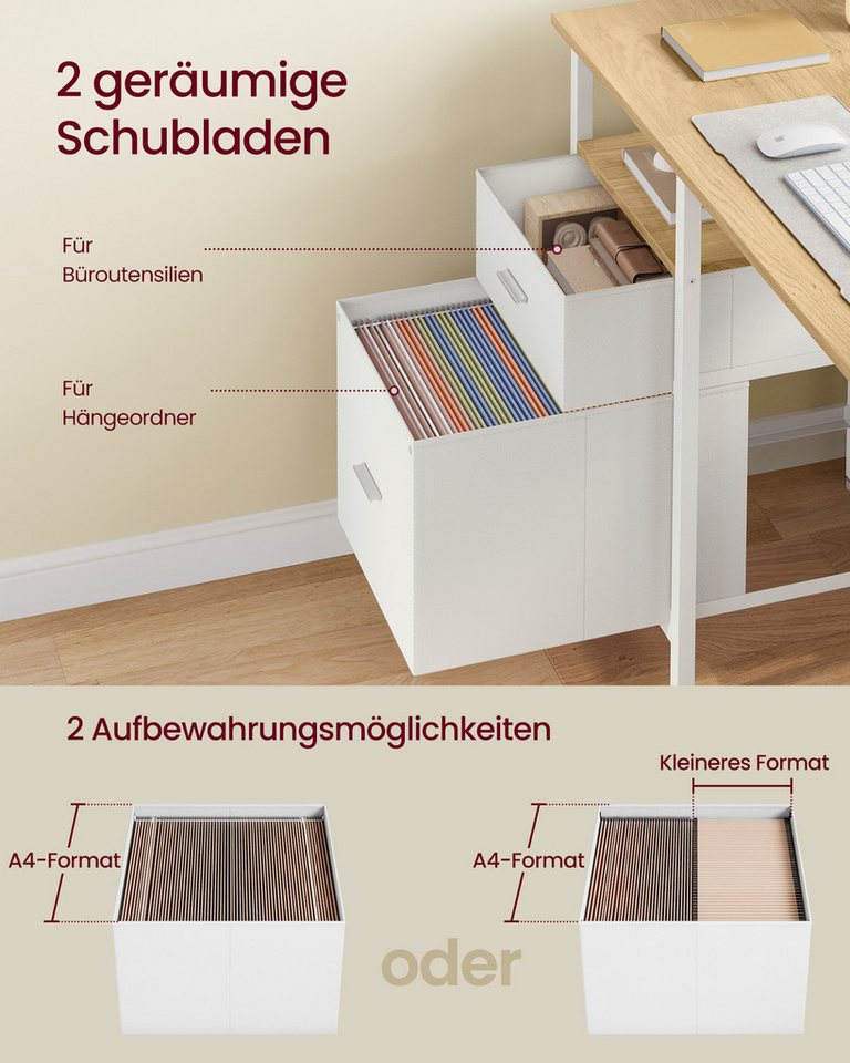 VASAGLE Schreibtisch Computertisch, Bürotisch, mit 3 Ablagen, 2 Schubladen, 127 x 50 x 76 cm, fürs Büro, Wohnzimmer, moderner Stil, mit 3 Ablagen – Bild 3 von 5