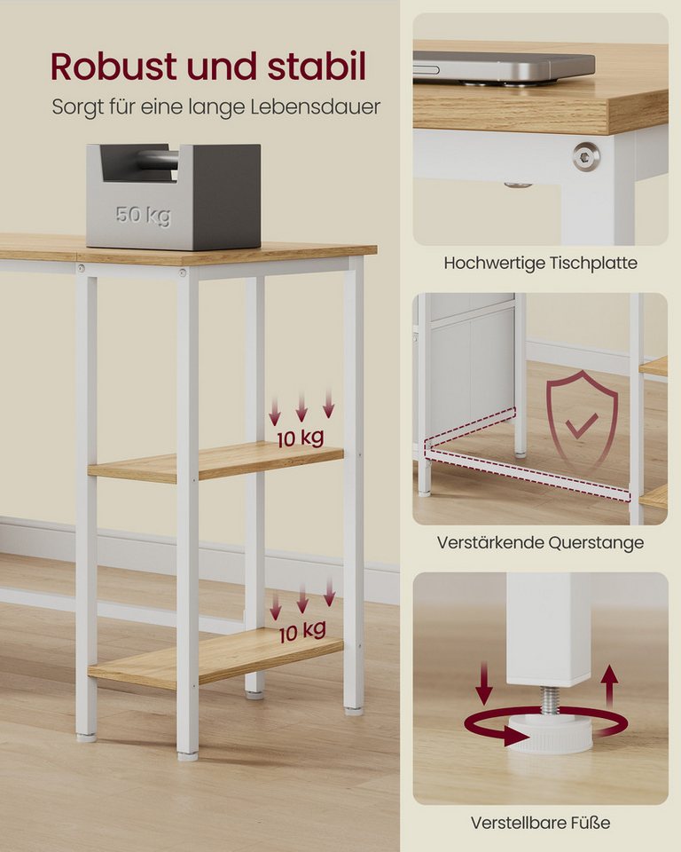 VASAGLE Schreibtisch Computertisch, Bürotisch, mit 3 Ablagen, 2 Schubladen, 127 x 50 x 76 cm, fürs Büro, Wohnzimmer, moderner Stil, mit 3 Ablagen – Bild 5 von 5