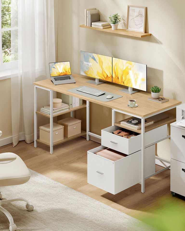 VASAGLE Schreibtisch Computertisch Bürotisch, 2 Schubladen, 160 x 60 x 76 cm, fürs Büro, Wohnzimmer, moderner Stil, mit 3 Ablagen – Bild 2 von 5