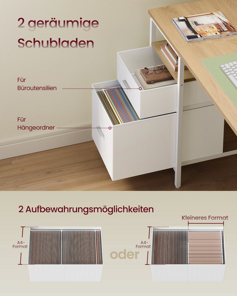 VASAGLE Schreibtisch Computertisch Bürotisch, 2 Schubladen, 160 x 60 x 76 cm, fürs Büro, Wohnzimmer, moderner Stil, mit 3 Ablagen – Bild 3 von 5