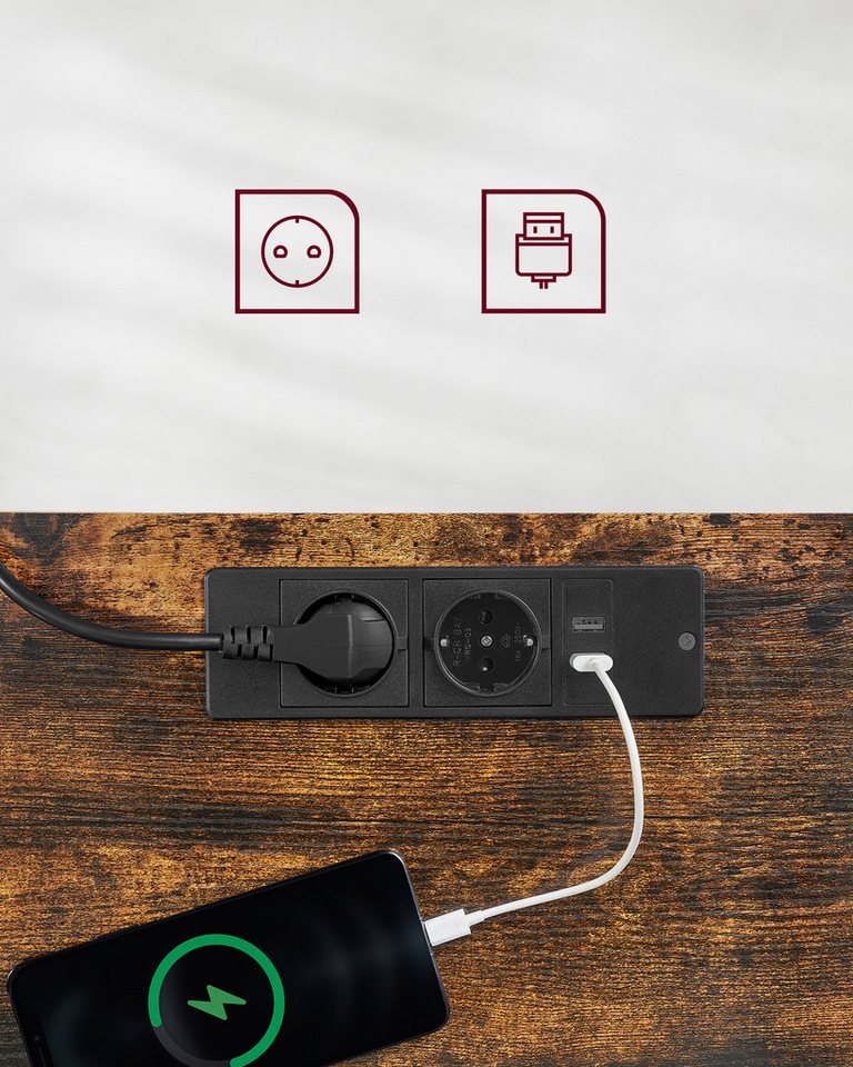 VASAGLE Schreibtisch höhenverstellbar, elektrisch, mit Steckdosen und Stoffschublade, Memory-Funktion mit 4 Höhen – Bild 4 von 5