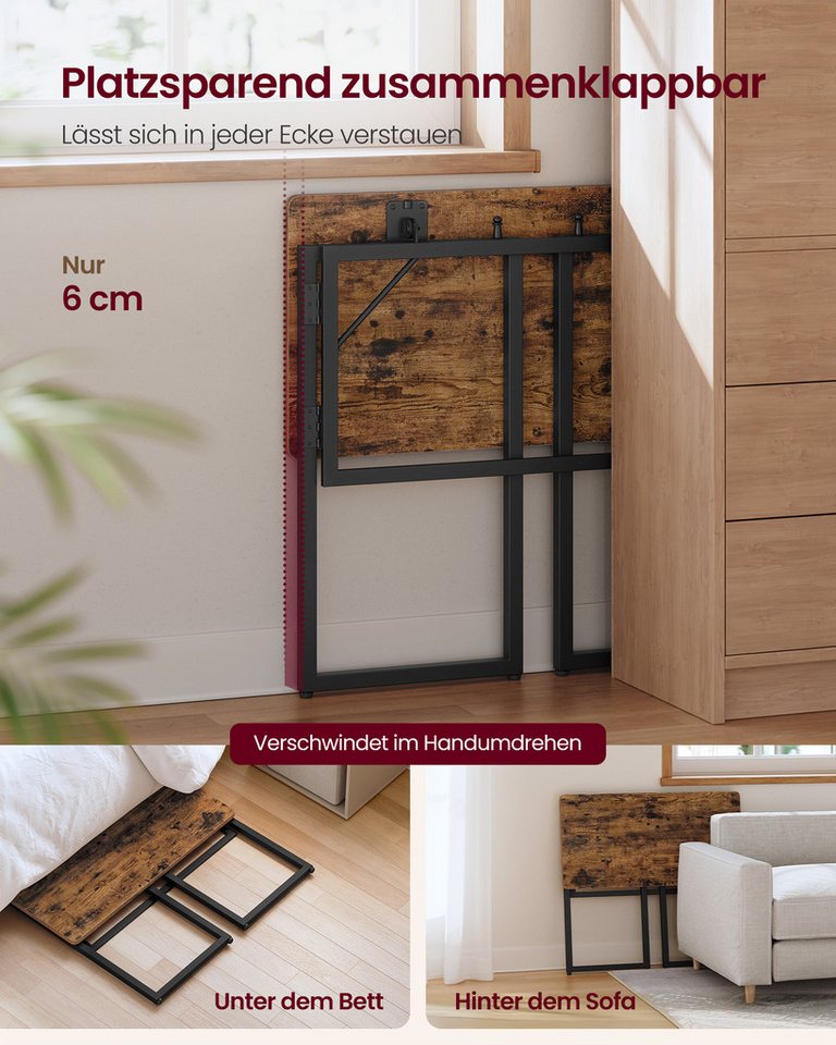 VASAGLE Schreibtisch Klapptisch, kleiner Schreibtisch klappbar, Computertisch, Tischplatte aus einem Stück, abgerundete Ecken, Tisch – Bild 3 von 5