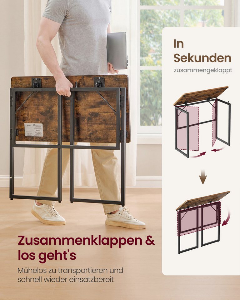VASAGLE Schreibtisch Klapptisch, kleiner Schreibtisch klappbar, Computertisch, Tischplatte aus einem Stück, abgerundete Ecken, Tisch – Bild 4 von 5