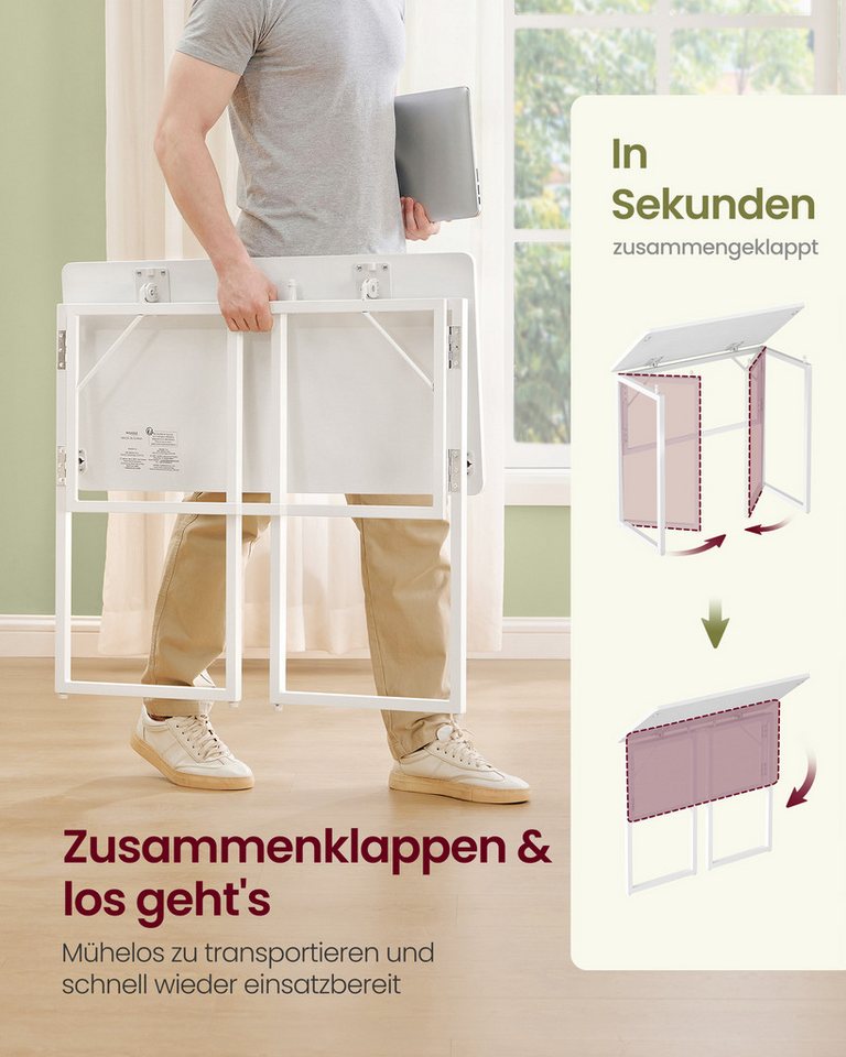 VASAGLE Schreibtisch Klapptisch, kleiner Schreibtisch klappbar, Computertisch, Tischplatte aus einem Stück, abgerundete Ecken, Tisch – Bild 4 von 5