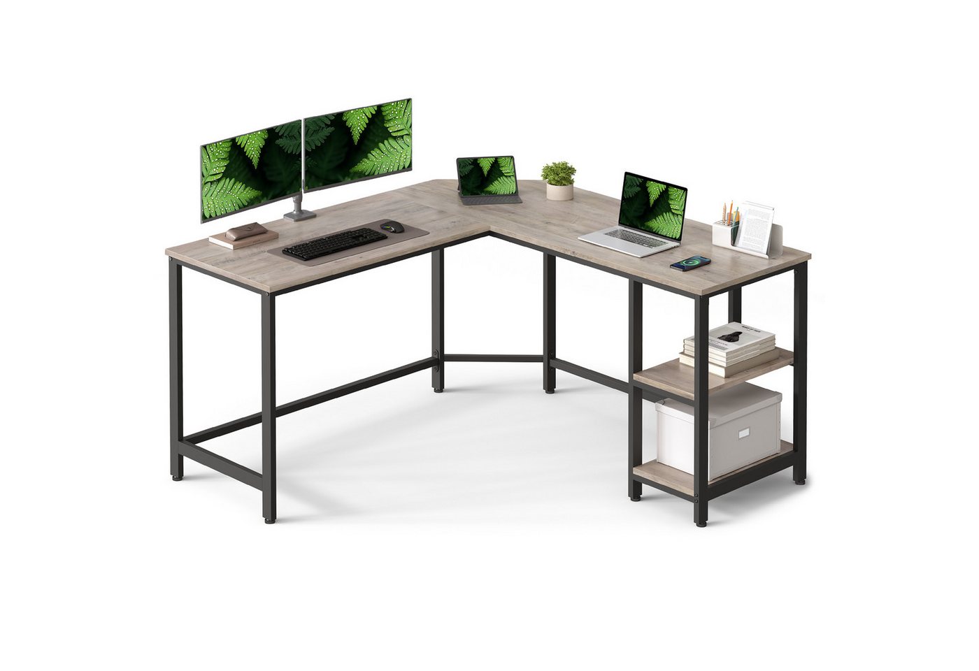 VASAGLE Schreibtisch L-förmiger Computertisch, Eckschreibtisch, Gaming, Homeoffice, 138 x 138 x 76 cm, mit 2 Ablagen, platzsparender, einfacher Aufbau – Bild 2 von 5