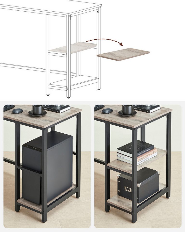 VASAGLE Schreibtisch L-förmiger Computertisch, Eckschreibtisch, Gaming, Homeoffice, 138 x 138 x 76 cm, mit 2 Ablagen, platzsparender, einfacher Aufbau – Bild 4 von 5