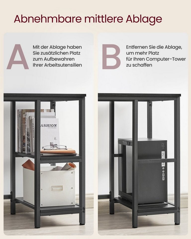 VASAGLE Schreibtisch L-förmiger Computertisch, Eckschreibtisch, Gaming, Homeoffice, 138 x 138 x 76 cm, mit 2 Ablagen, platzsparender, einfacher Aufbau – Bild 5 von 5