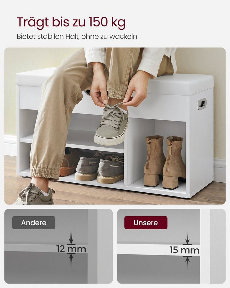 VASAGLE Schuhbank mit Sitzfläche, Sitzbank mit Stauraum, gepolstert, 30 x 80 x 44 cm – Bild 4 von 5