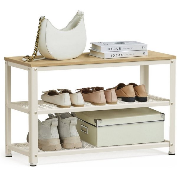 VASAGLE Schuhbank Schuhregal mit 2 Gitterablagen, für Eingangsbereich, Flur, Wohnzimmer, Aufbewahrung für Schuhe, 30x73x45 cm, Metallgestell, Industrie-Design