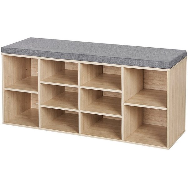 VASAGLE Schuhbank Schuhregal mit Sitzfläche, Sitzbank mit Stauraum, für Schlafzimmer, Flurbank mit 10 Fächern, verstellbaren Ablagen, 30 x 104 x 48 cm