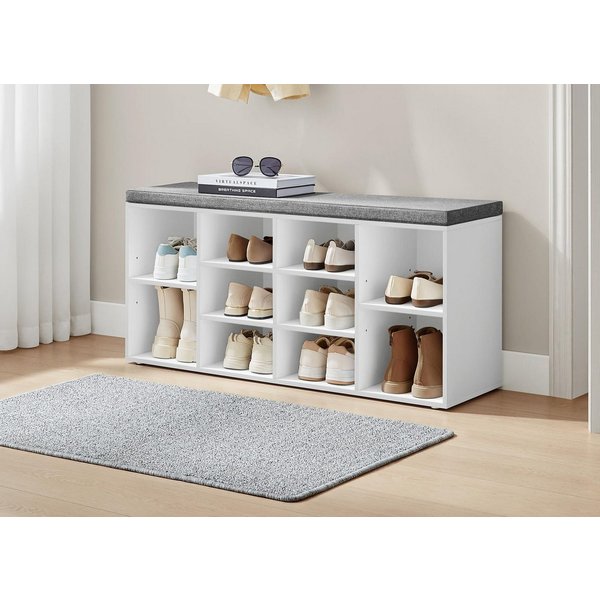 VASAGLE Schuhbank Schuhregal mit Sitzfläche, Sitzbank mit Stauraum, für Schlafzimmer, Flurbank mit 10 Fächern, verstellbaren Ablagen, 30 x 104 x 48 cm