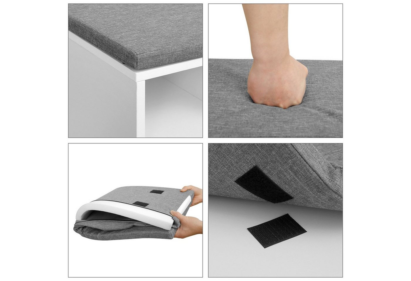 VASAGLE Schuhbank Schuhregal, Flur, Schlafzimmer und Eingangsbereich, 1 Schublade, 10 offene Fächern, Sitzbank, gepolsterter Sitz, weiß – Bild 5 von 5