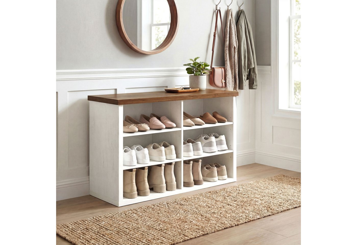 VASAGLE Schuhbank Sitzbank, Schuhregal, für Wohnzimmer, Flur, mit Stauraum, 6 Fächer, verstellbare Ablagen, 29,5 x 80 x 50 cm – Bild 2 von 5