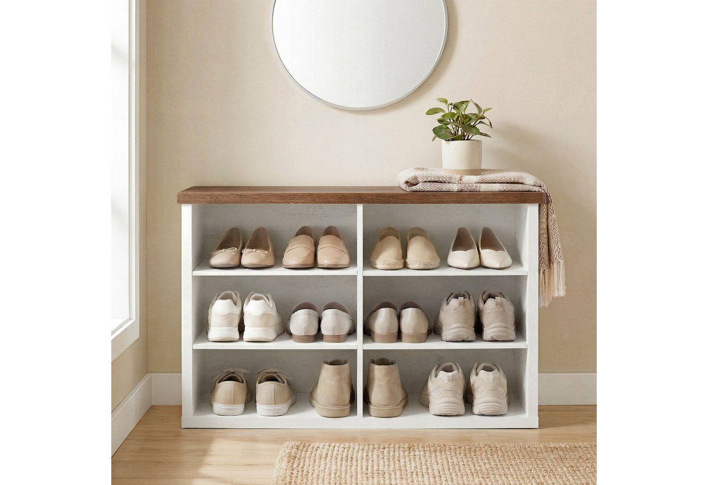 VASAGLE Schuhbank Sitzbank, Schuhregal, für Wohnzimmer, Flur, mit Stauraum, 6 Fächer, verstellbare Ablagen, 29,5 x 80 x 50 cm – Bild 3 von 5