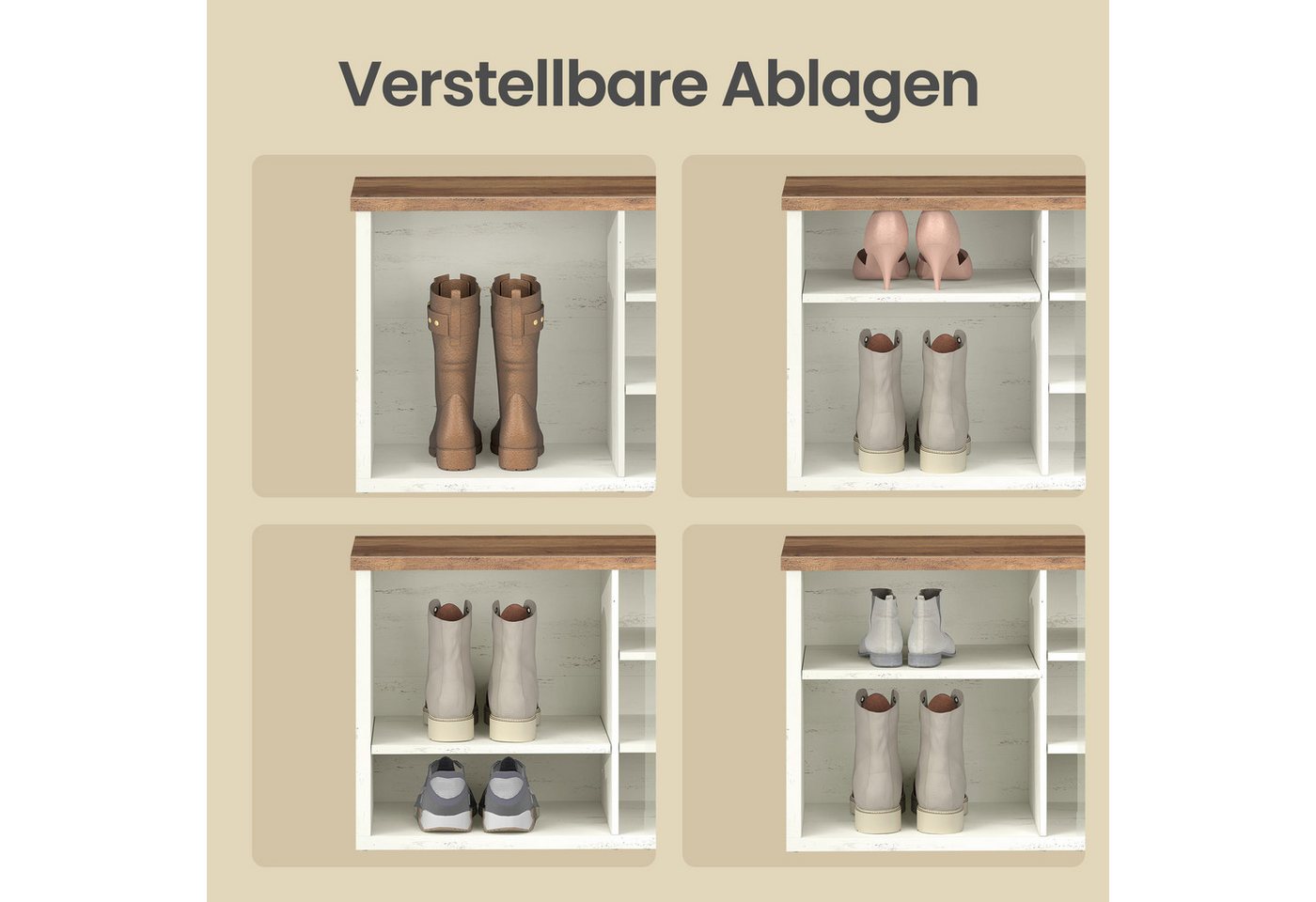 VASAGLE Schuhbank Sitzbank, Schuhregal, für Wohnzimmer, Flur, mit Stauraum, 6 Fächer, verstellbare Ablagen, 29,5 x 80 x 50 cm – Bild 4 von 5