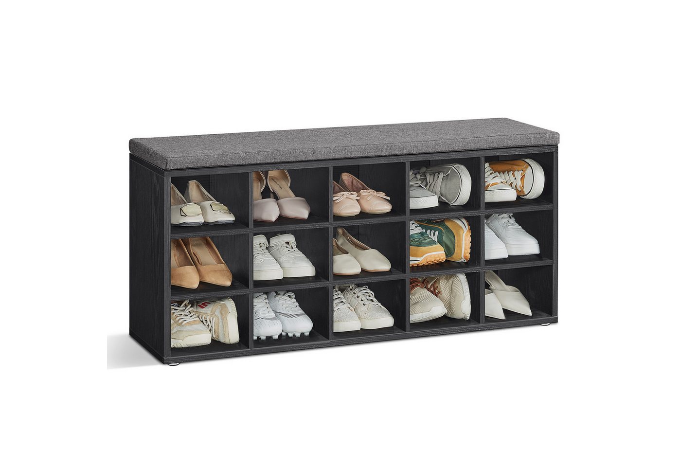 VASAGLE Schuhbank Sitzbank, Schuhregal mit Sitzfläche, mit Kissen und 15 Fächern, 105 x 30 x 48 cm – Bild 2 von 5