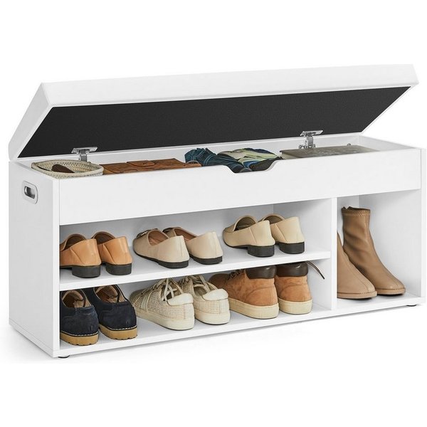VASAGLE Schuhbank Sitzbank mit Stauraum, Schuhregal für Wohnzimmer, Flur, 30x100x44 cm (mit Sitzfläche, gepolstert), 3 offene Fächer, Fach unter Sitzkissen, bis