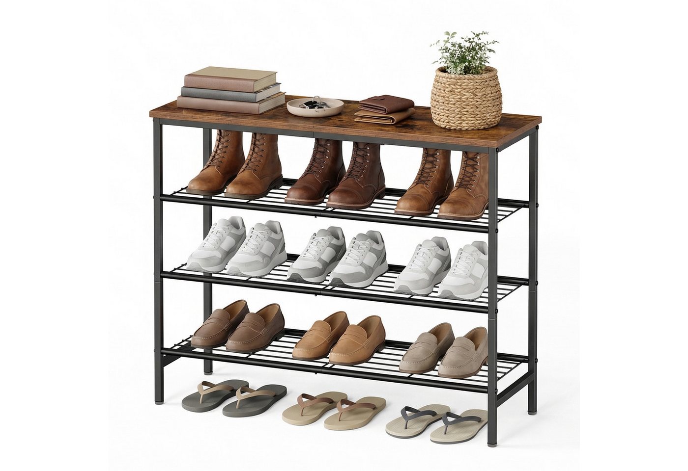 VASAGLE Schuhregal 4/5 Ebenen, für 18-24 Paar Schuhe, 30 x 75 x 69 cm, Flur, Wohnzimmer, Metallgestell, Schuhaufbewahrung – Bild 3 von 5