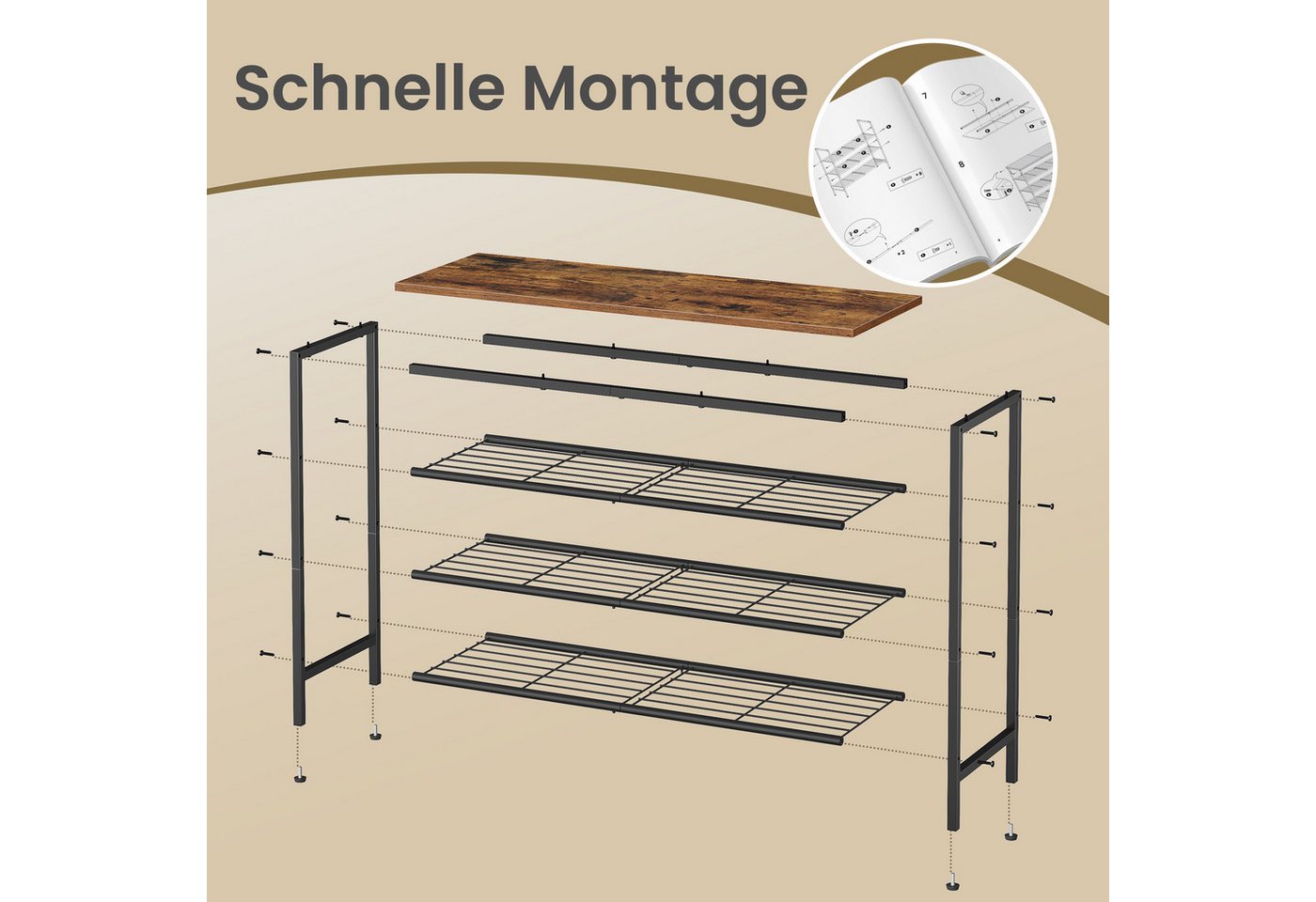 VASAGLE Schuhregal 4/5 Ebenen, für 18-24 Paar Schuhe, 30 x 75 x 69 cm, Flur, Wohnzimmer, Metallgestell, Schuhaufbewahrung – Bild 5 von 5