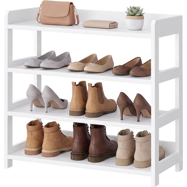 VASAGLE Schuhregal Schmales Standregal mit Ablage Platzsparend, 4 Ebenen 63 x 30 x 66 cm Weiß