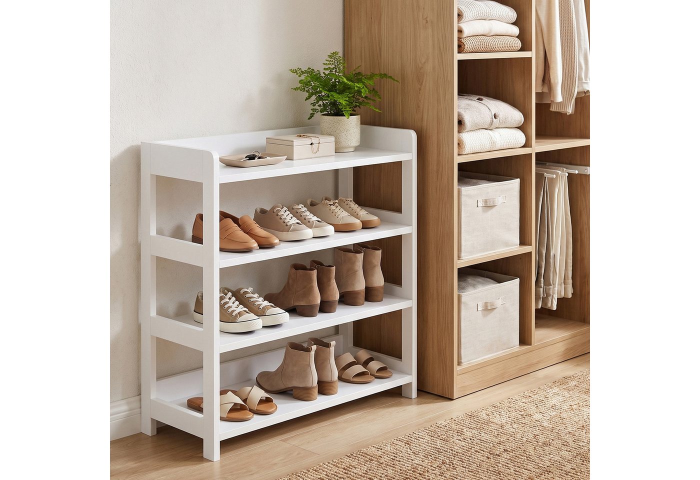 VASAGLE Schuhregal Schmales Standregal mit Ablage Platzsparend, 4 Ebenen 63 x 30 x 66 cm Weiß – Bild 3 von 5