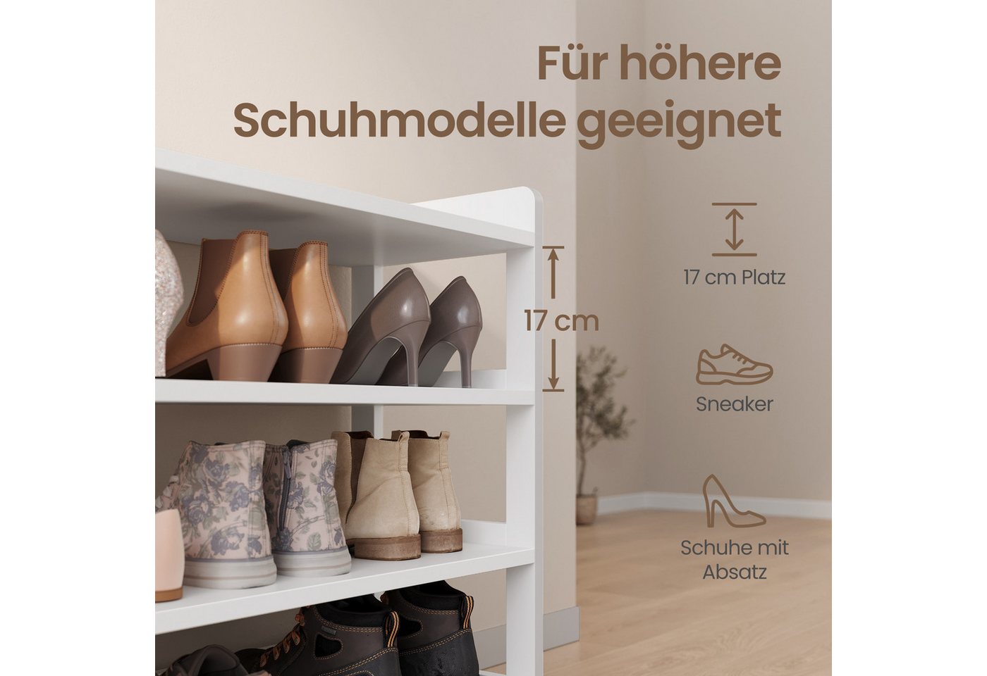 VASAGLE Schuhregal Schmales Standregal mit Ablage Platzsparend, 4 Ebenen 63 x 30 x 66 cm Weiß – Bild 5 von 5
